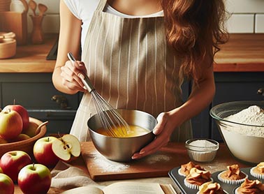 Una persona preparando cupcakes de manzana